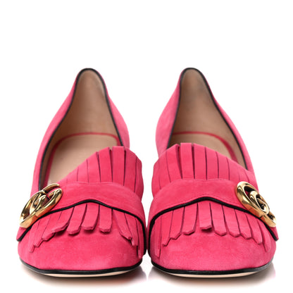 Gucci Kid Scamosciato GG Marmont Fringe 50mm Loafer Pumps 39.5 Hot Pink 1 of 8