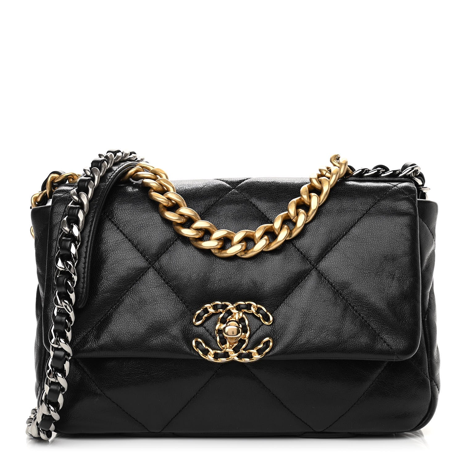 Chanel Shiny Goatskin Quilted Medium Chanel 19 Flap Black 1 of 12