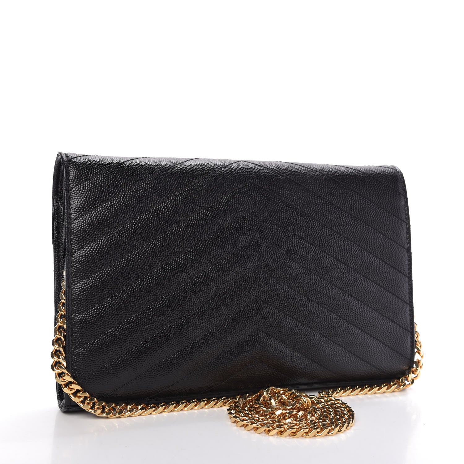Saint Laurent Grain De Poudre Matelasse Chevron Monogram Chain Wallet Black 3 of 11