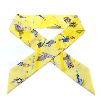 Hermes Silk Ex-Libris Les Parisie Twilly Jaune Soufre Gris 1 of 3