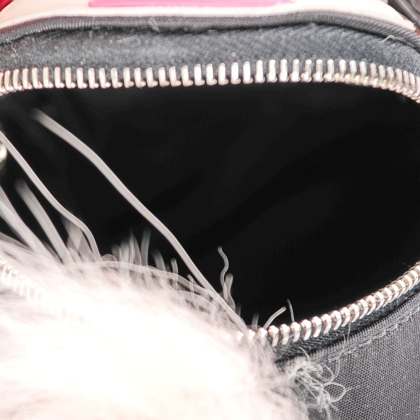 Nylon Shiny Nappa Nutria Fox Fur Monster Eyes Mini Backpack Charm Black Multicolor