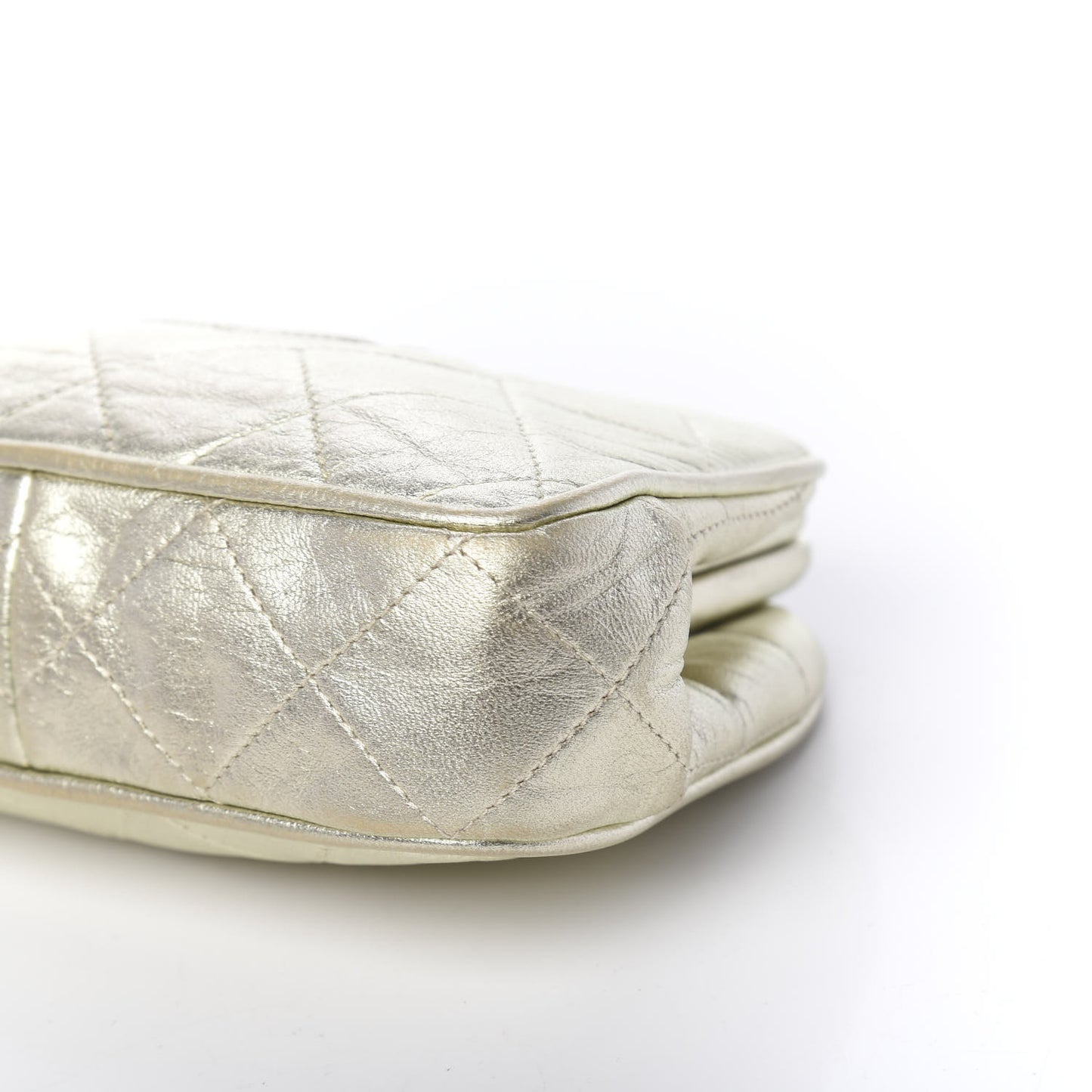 Metallic Lambskin Quilted CC Kiss Lock Evening Clutch Gold