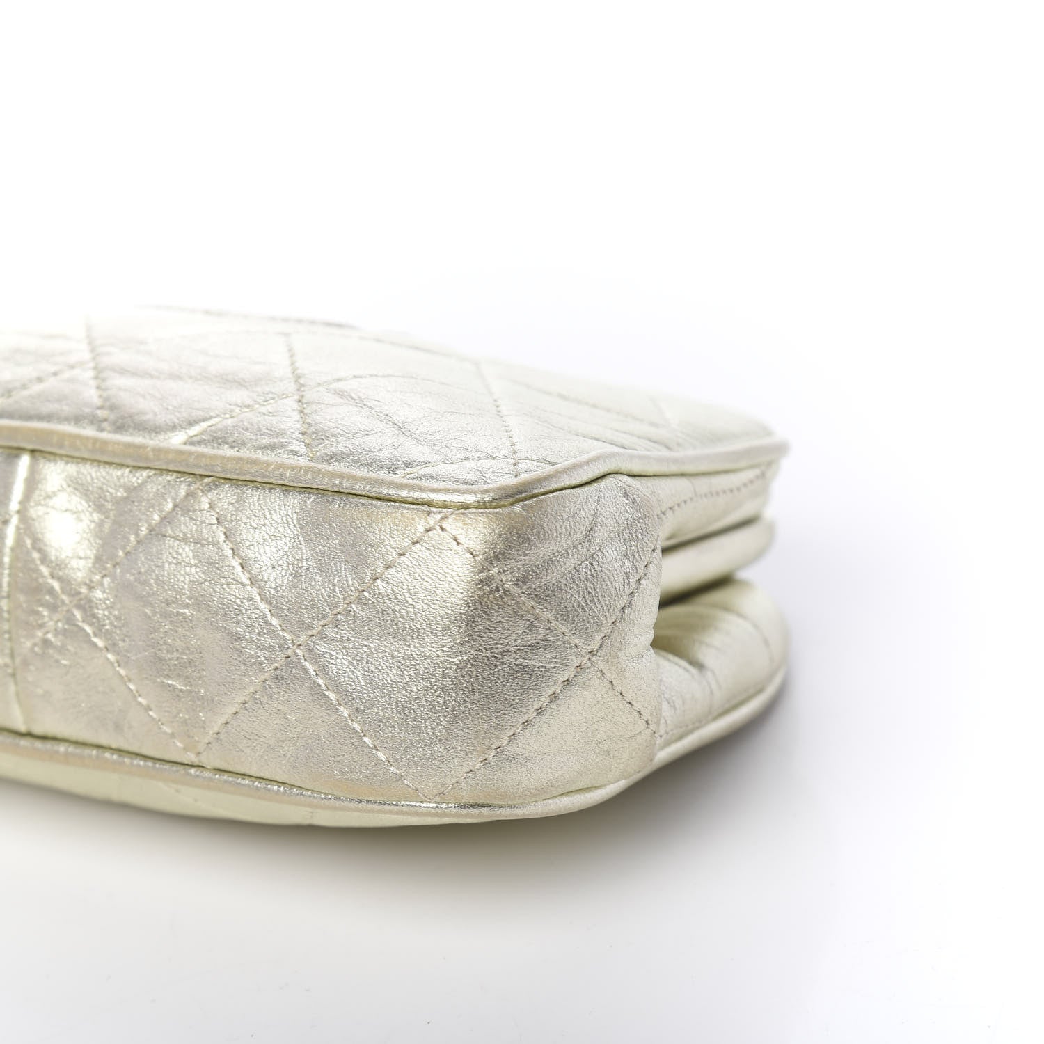 Chanel Metallic Lambskin Quilted CC Kiss Lock Evening Clutch Gold 10 of 12