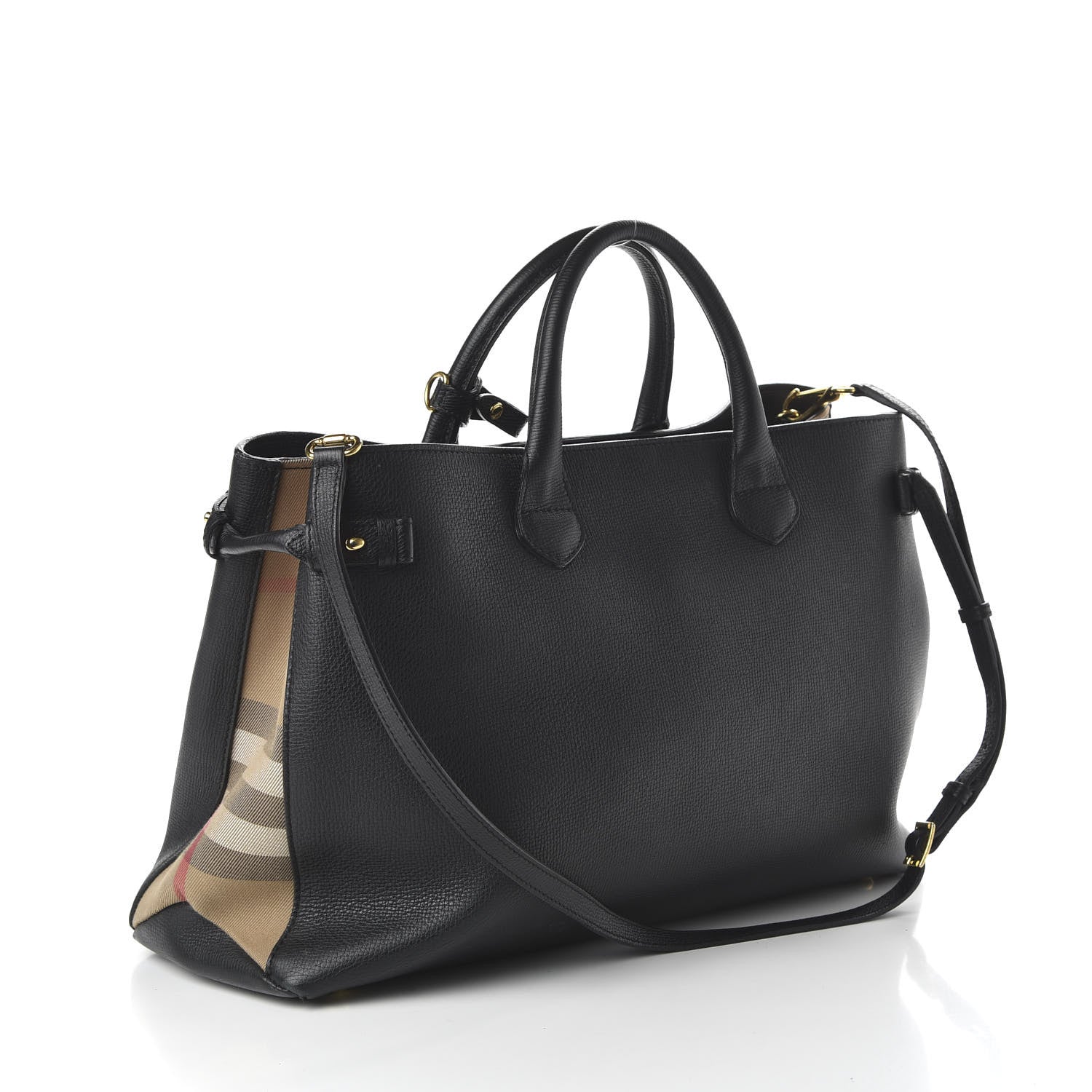 Burberry Grainy Calfskin House Check Large Banner Tote Black 3 of 9