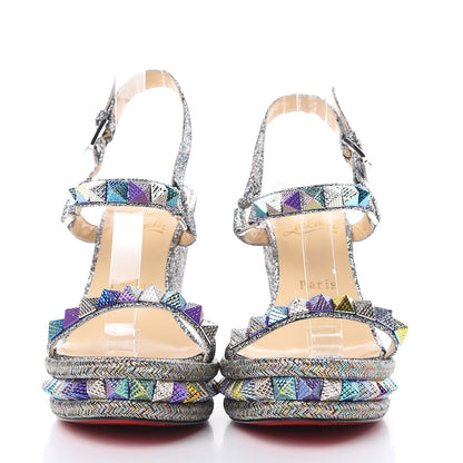 Christian Louboutin Nappa Mica Pyraclou 110 Wedge Sandals 39 Silver 2 of 7