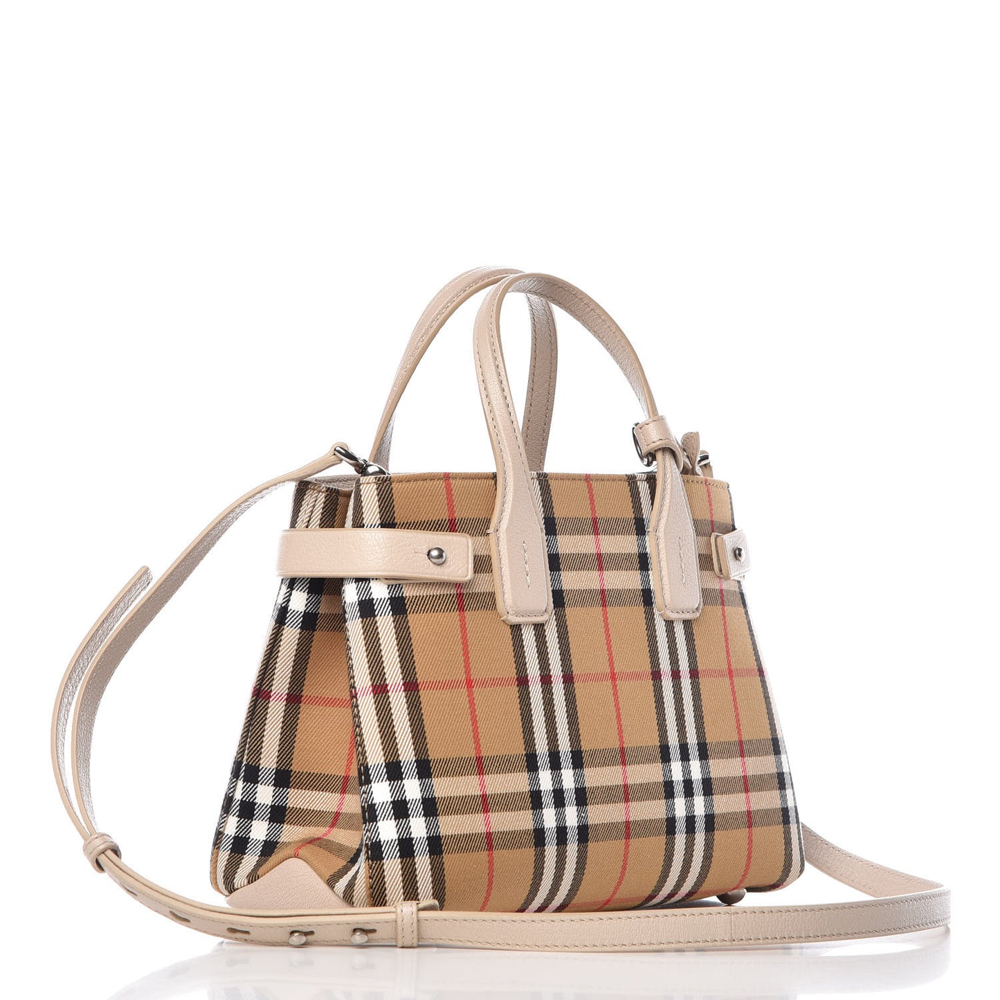 Goatskin Vintage Check Small Banner Tote Limestone