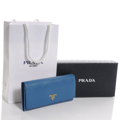 Prada Saffiano Metal Continental Flap Wallet Cobalto 5 of 9