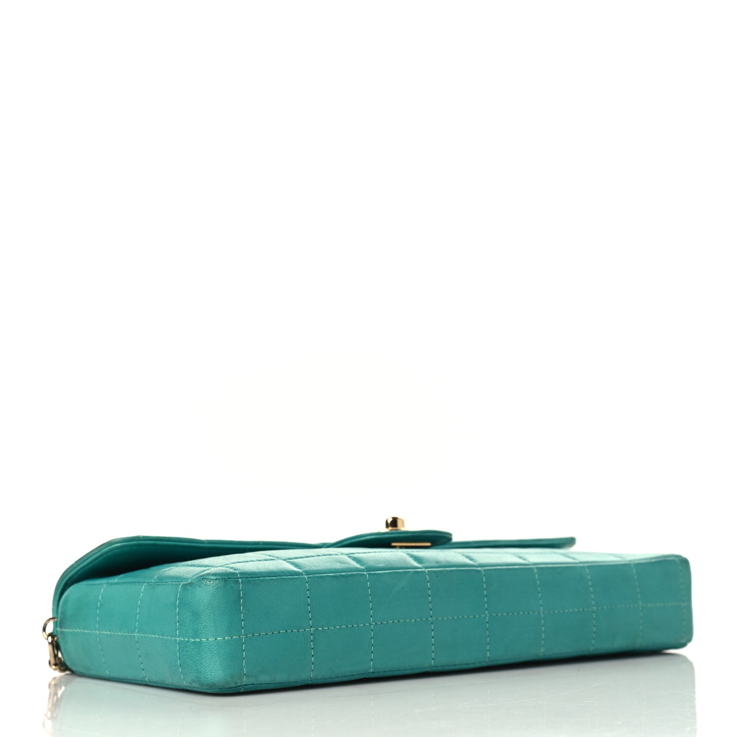 Lambskin East West Chocolate Bar Flap Turquoise