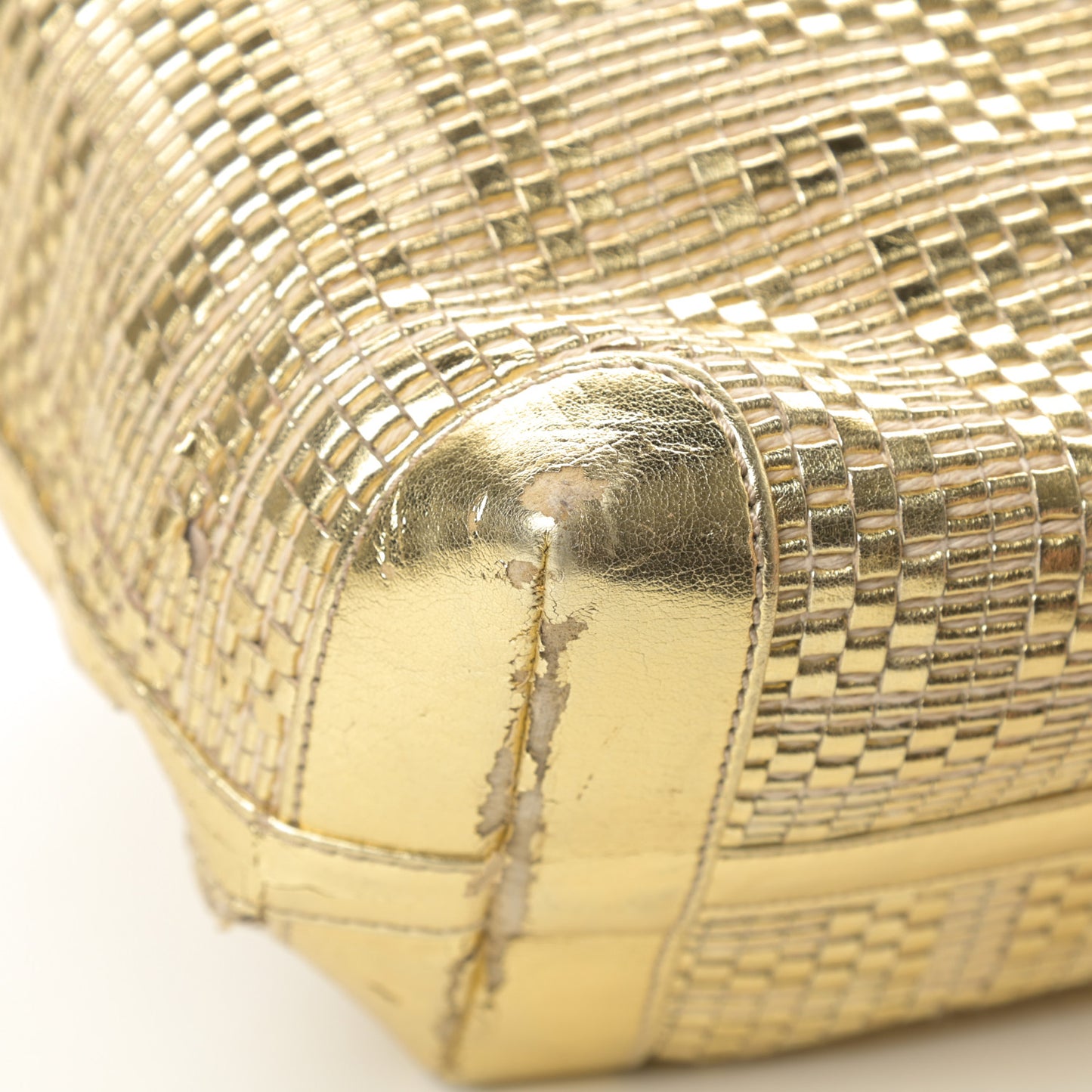 Canvas Metallic Calfskin Woven FF Roll Tote Gold