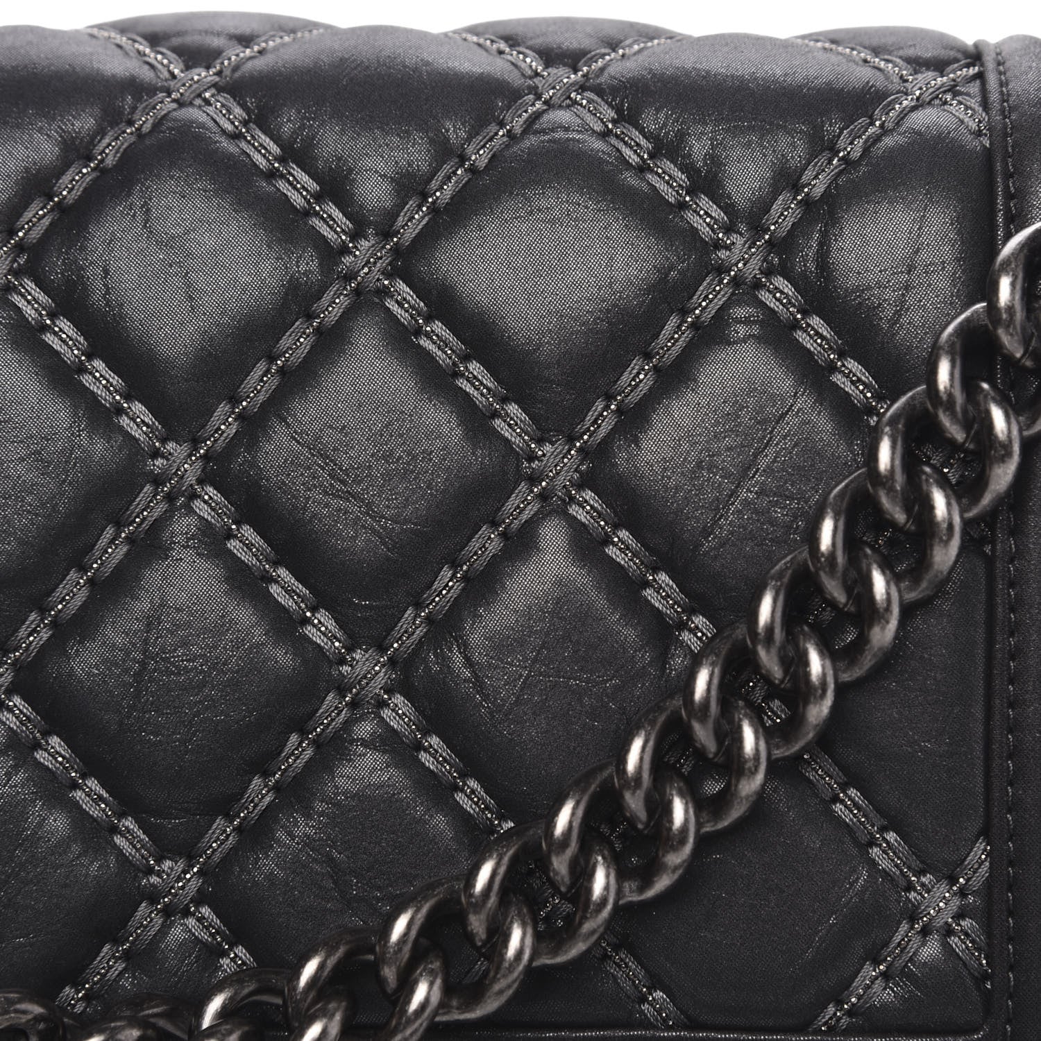 Chanel Iridescent Calfskin Embellished Double Stitch Medium Boy Flap Black 11 of 11
