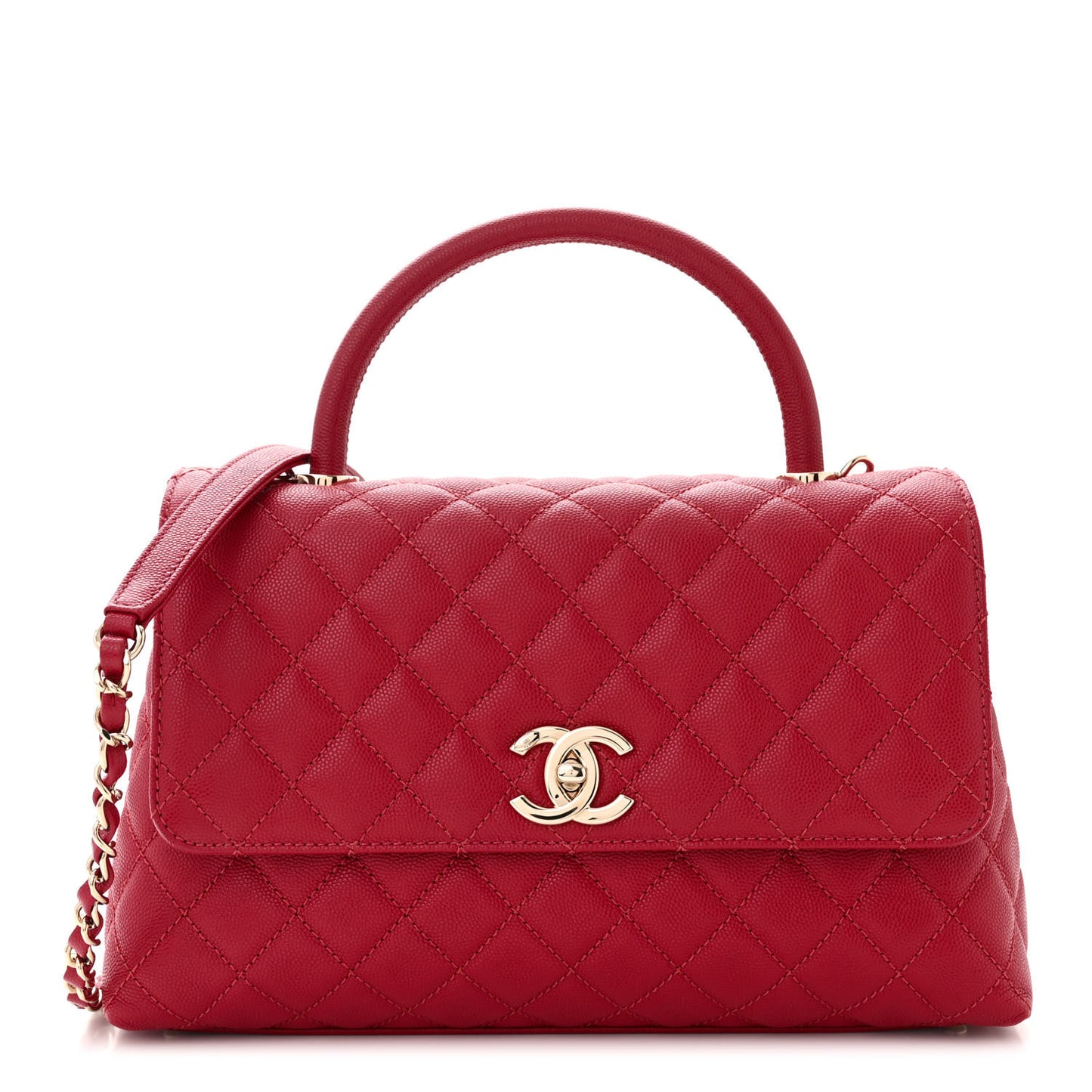 Caviar Quilted Small Coco Handle Flap Red