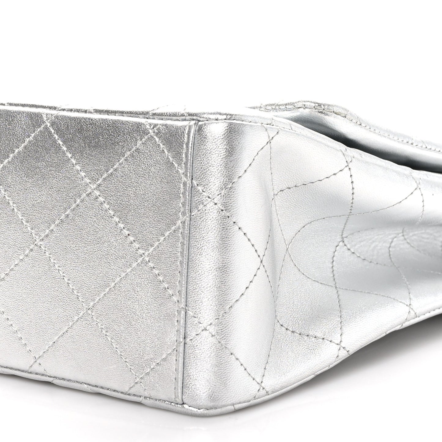 Metallic Lambskin Quilted Maxi Single Flap Silver