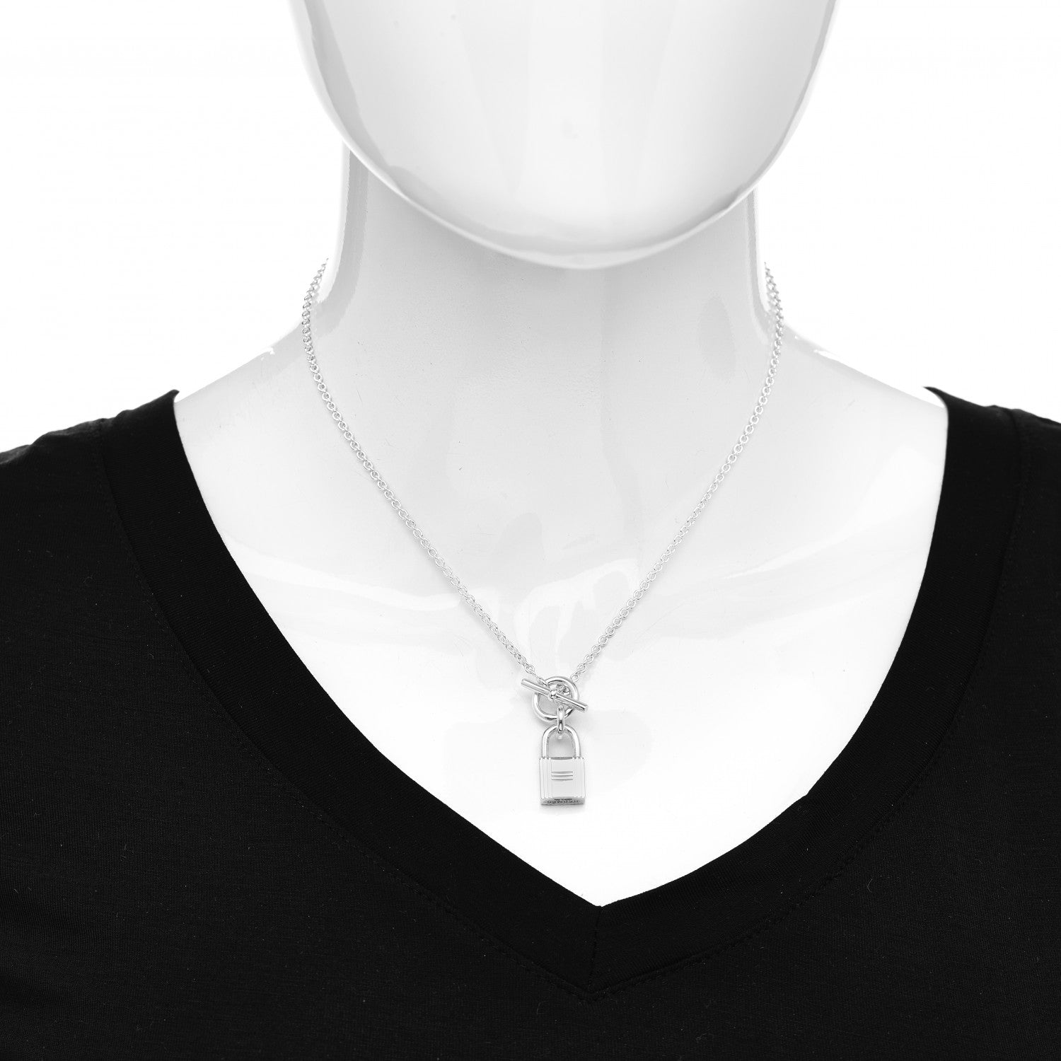 Hermes Sterling Silver Cadenas Kelly Lock Pendant Necklace 2 of 6