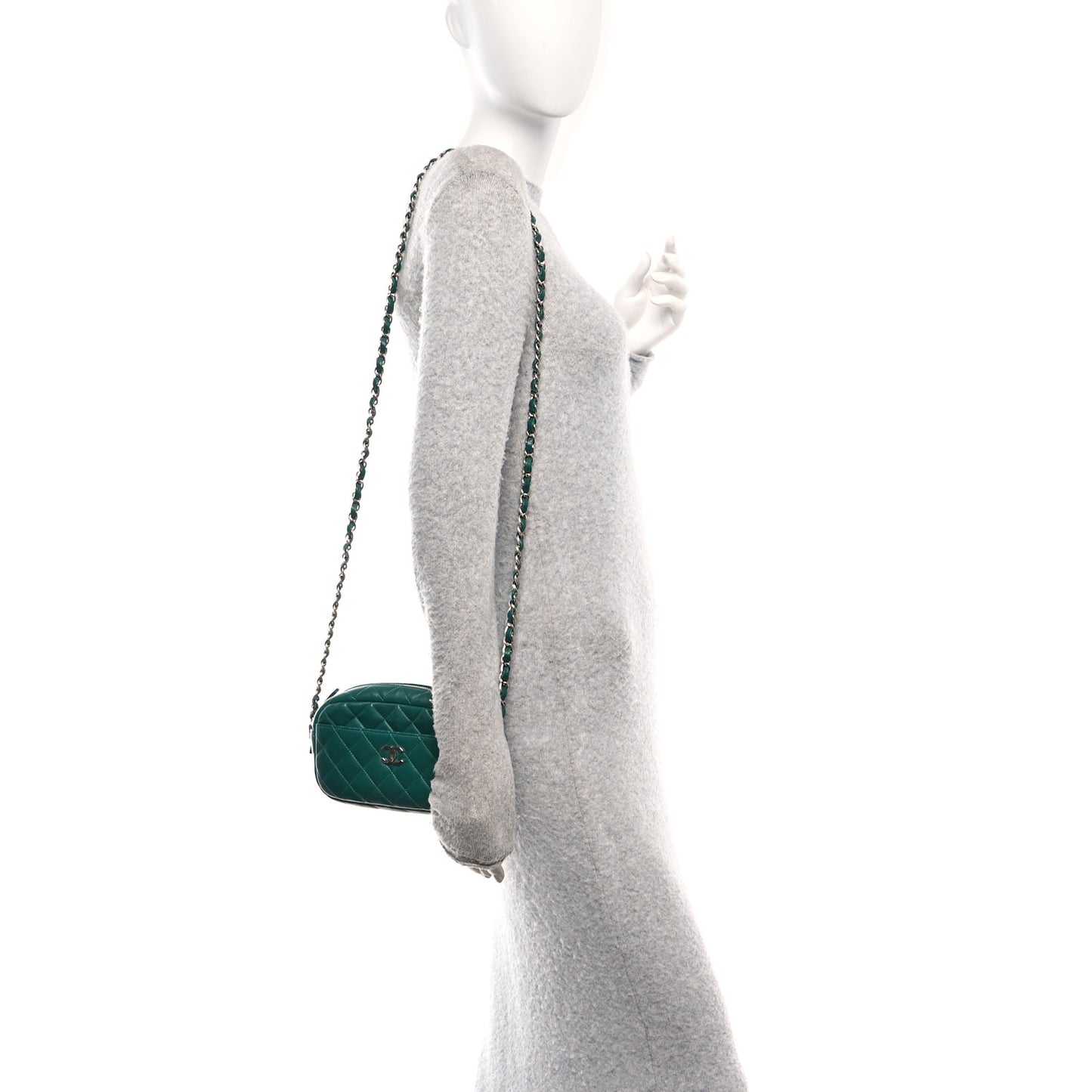 Lambskin Quilted Small Timeless Camera Case Green