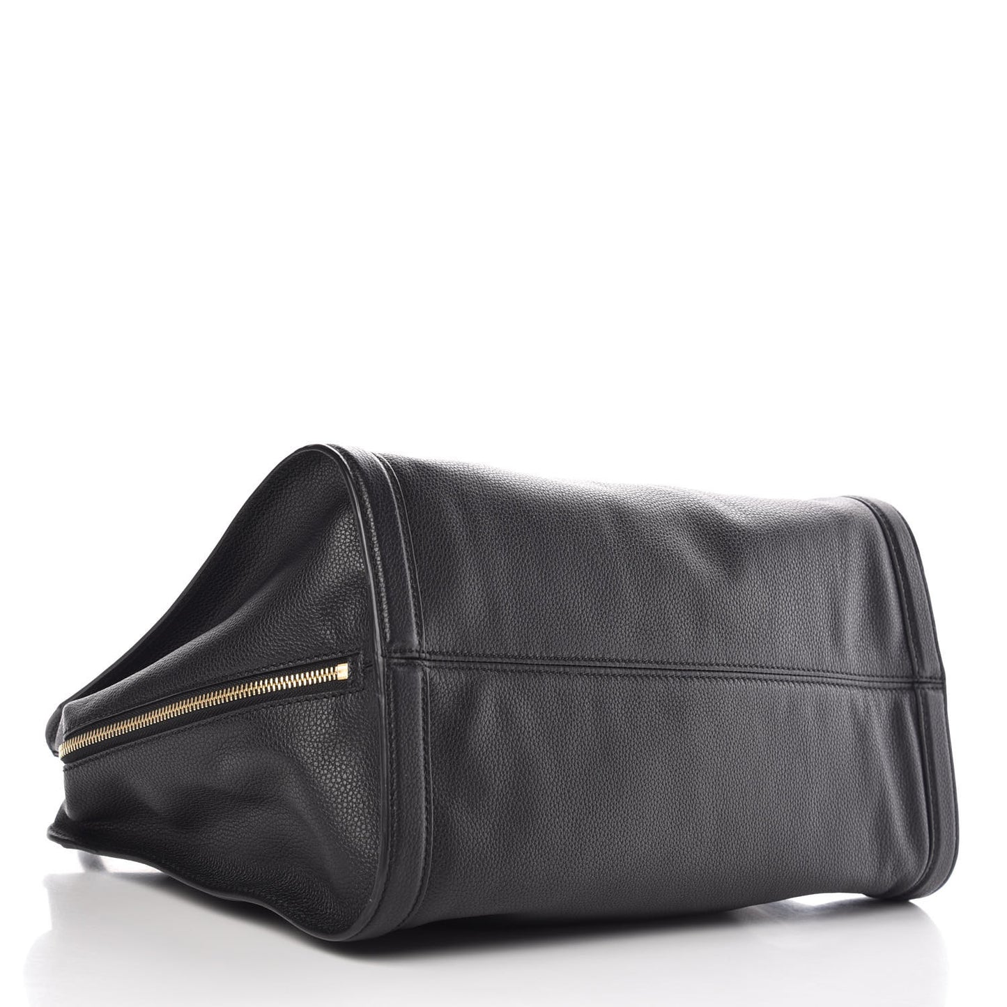 Pebbled Calfskin Large Skull Padlock Zip Around Tote Black