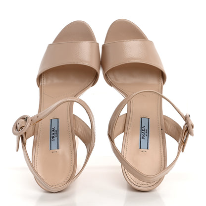 Prada Vernice Saffiano Embossed Platform Sandals 41 Beige 2 of 10