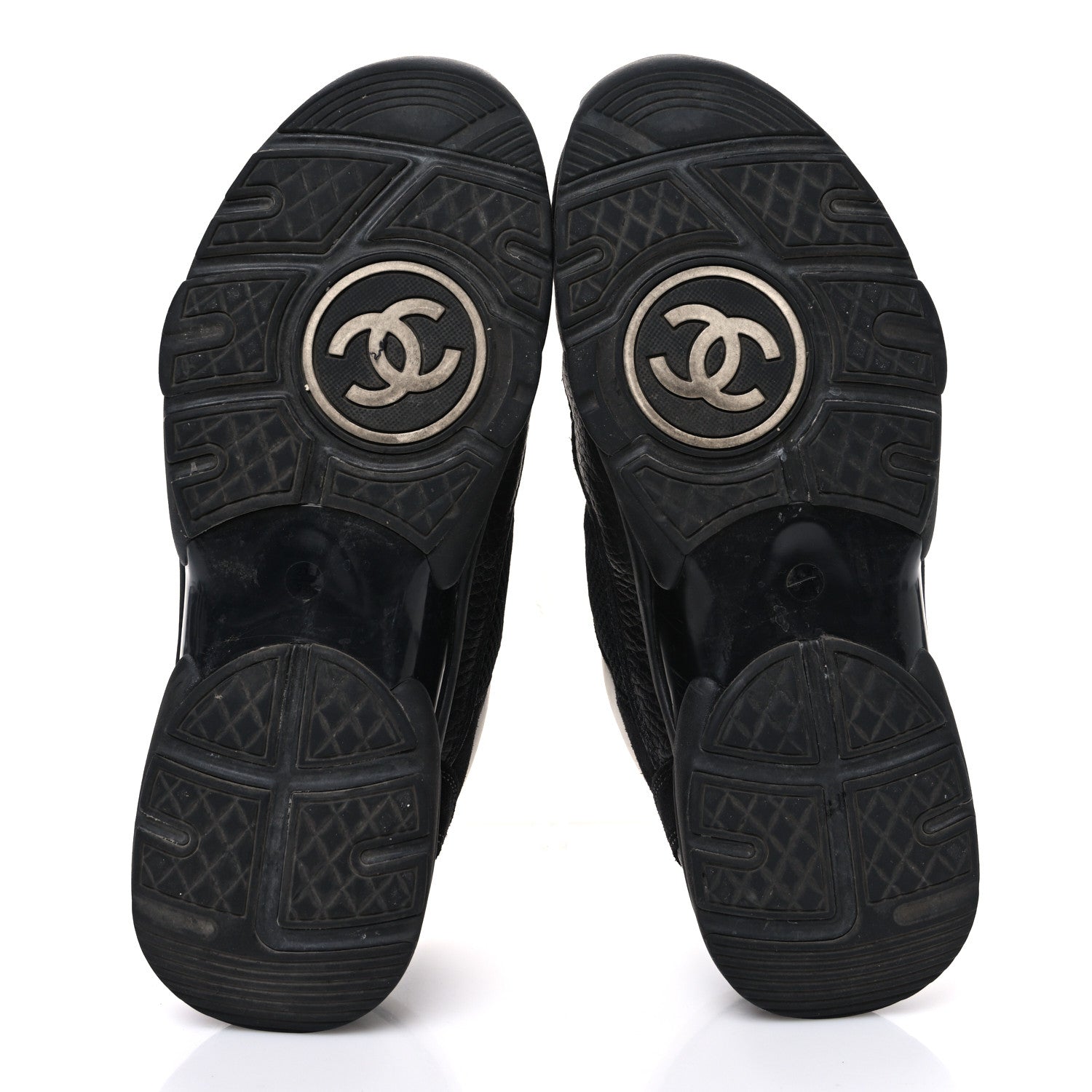 Chanel Mesh Suede Grained Calfskin Womens CC Sneakers 37.5 Black White 7 of 10