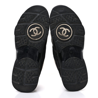 Chanel Mesh Suede Grained Calfskin Womens CC Sneakers 37.5 Black White 7 of 10