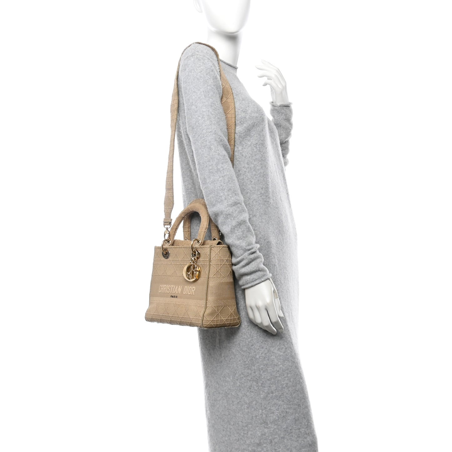 Canvas Embroidered Medium Lady D-Lite Beige