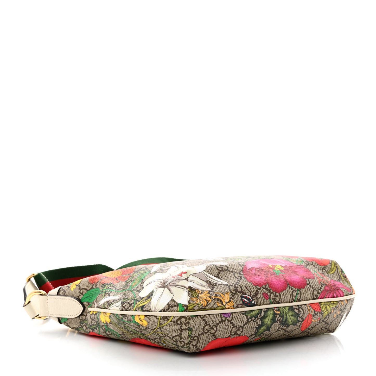 GG Supreme Monogram Flora Web Small Ophidia Half Moon Hobo White