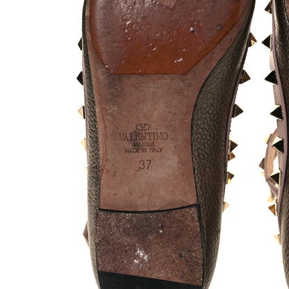Valentino Garavani Metallic Pebbled Calfskin Rockstud Cage Ballerina Flats 37 Sasso Poudre 18 of 27