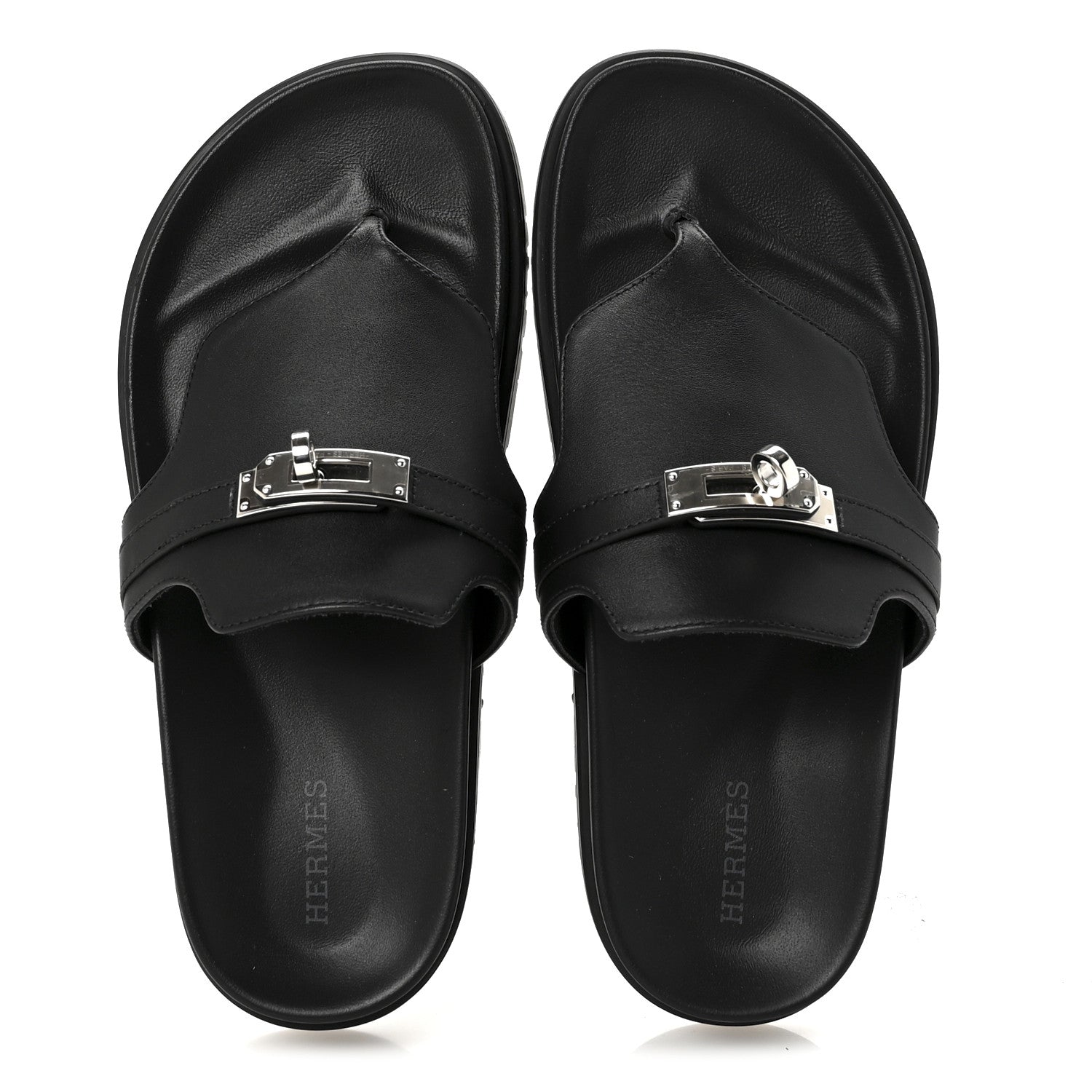 Hermes Calfskin Womens Empire Sandals 37.5 Black 2 of 8
