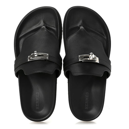 Hermes Calfskin Womens Empire Sandals 37.5 Black 2 of 8