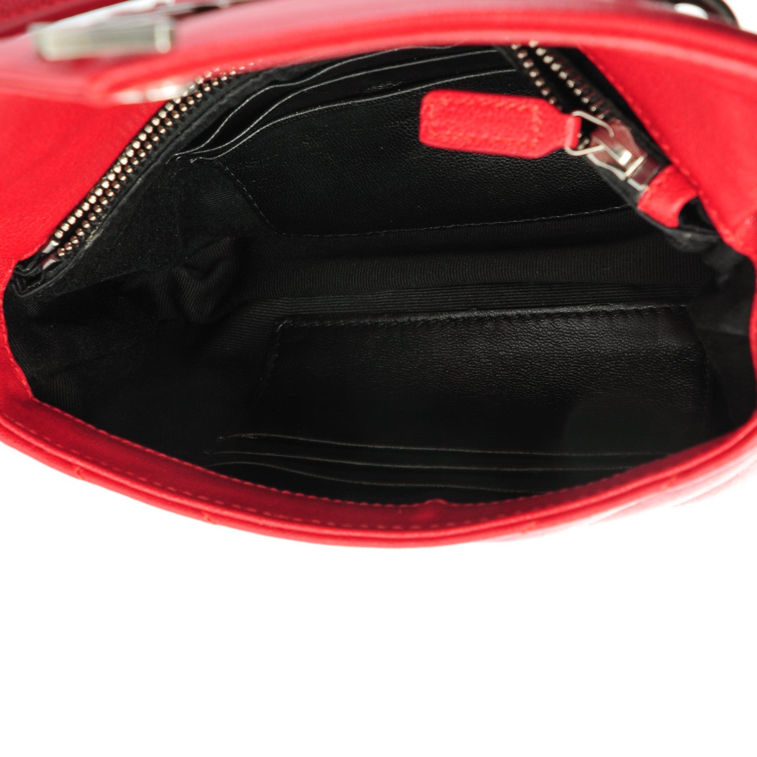 Saint Laurent Sheepskin Matelasse Chevron Monogram College Chain Wallet New Red 5 of 6