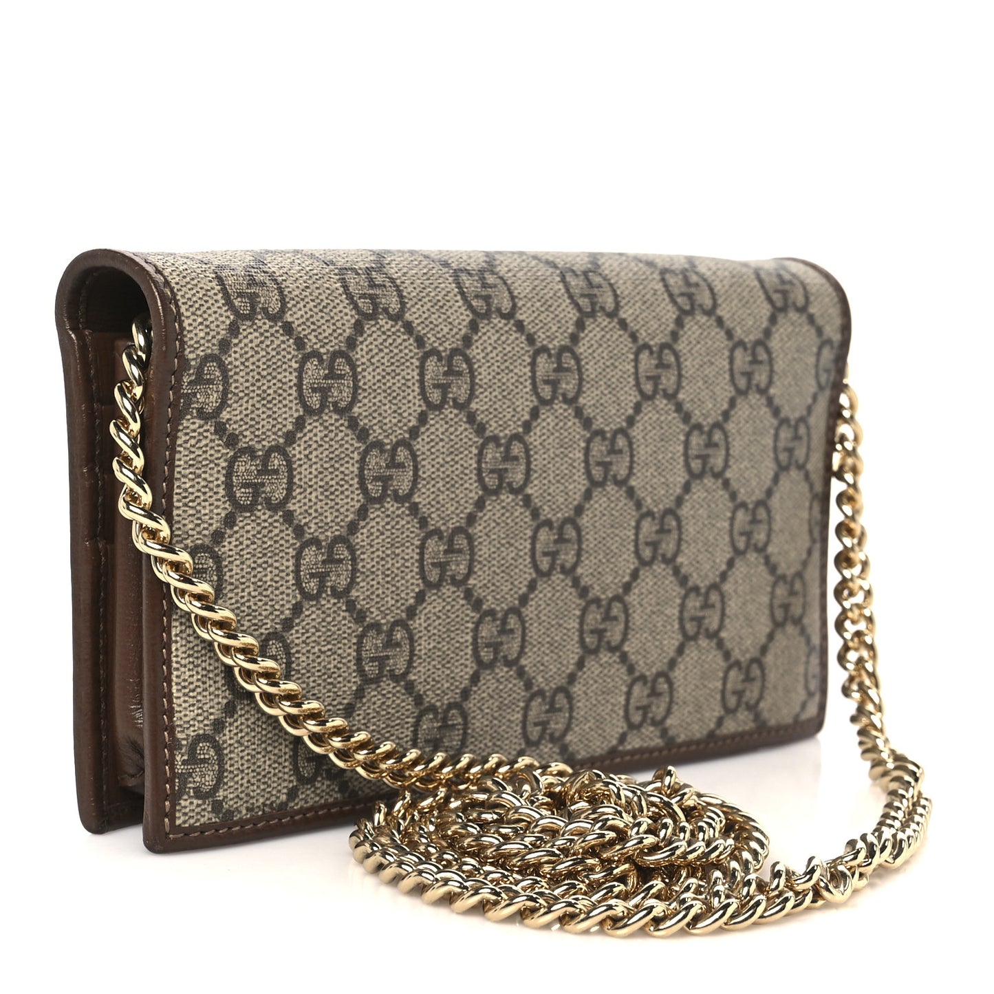GG Supreme Monogram Azalea Calfskin Horsebit 1955 Wallet On Chain Beige Ebony Brown Sugar