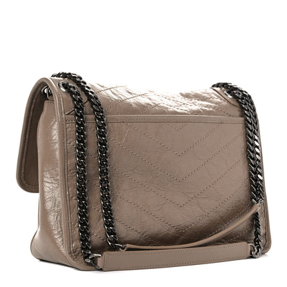 Saint Laurent Crinkled Calfskin Matelasse Monogram Medium Niki Chain Satchel Light Taupe 3 of 13