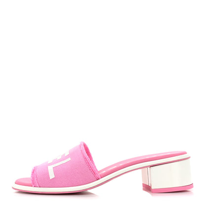 Chanel Cotton Logo Mule Sandals 37.5 Pink White 1 of 11