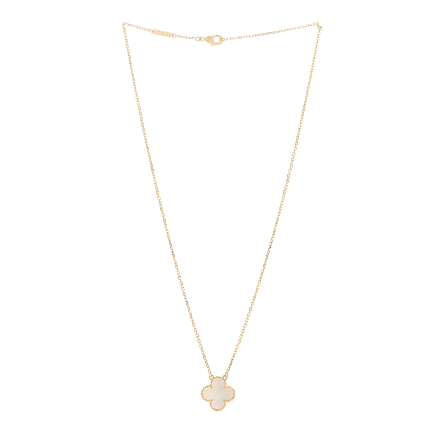 18K Yellow Gold Mother of Pearl Vintage Alhambra Pendant Necklace