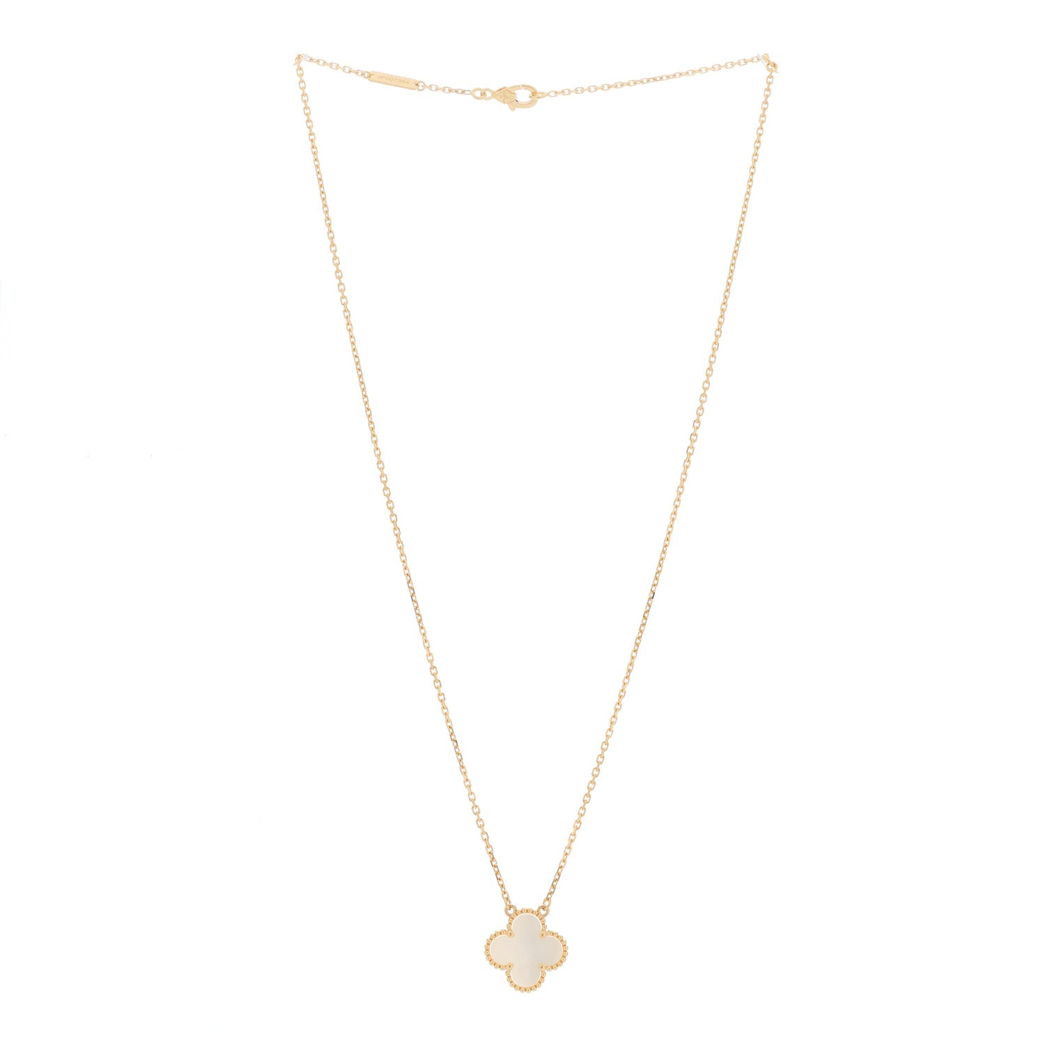 Van Cleef & Arpels 18K Yellow Gold Mother of Pearl Vintage Alhambra Pendant Necklace 3 of 5