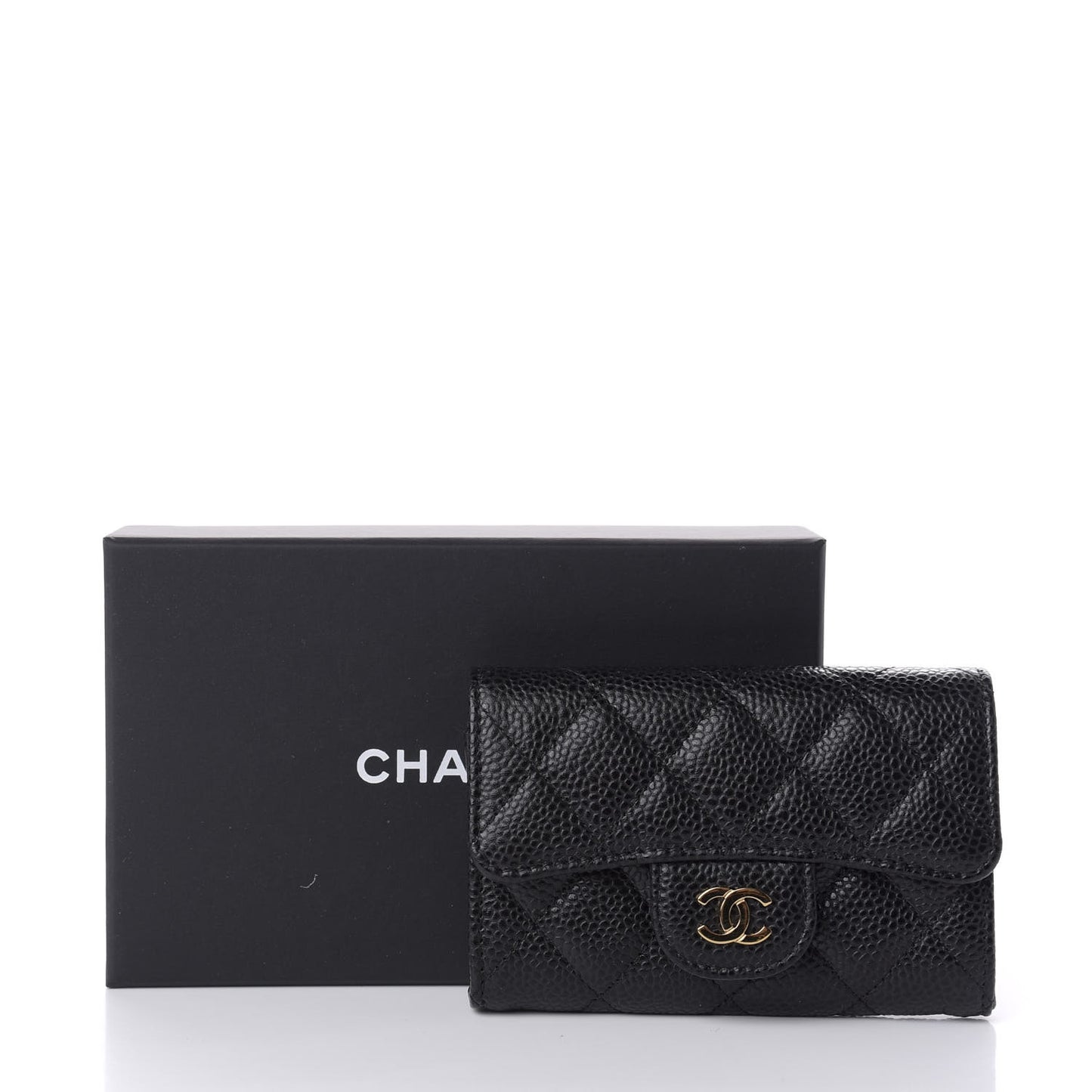 Caviar Quilted Flap Card Holder Wallet Black