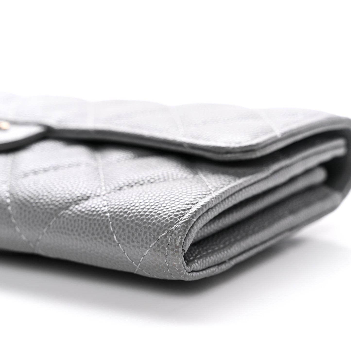 Caviar Quilted Large Gusset Flap Wallet Grey