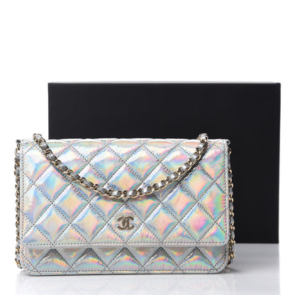 Chanel Iridescent Goatskin Quilted Wallet On Chain WOC Silver 12 of 12