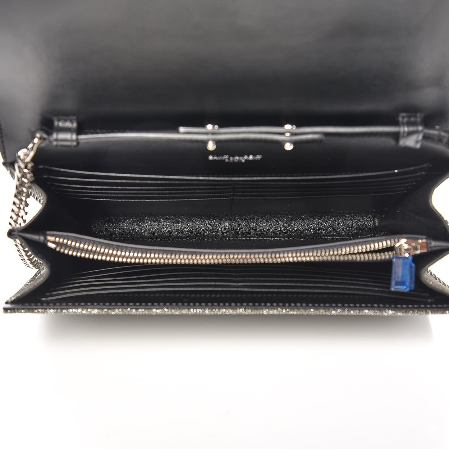 Metallic Sparkle Fabric Monogram Chain Wallet Charcoal