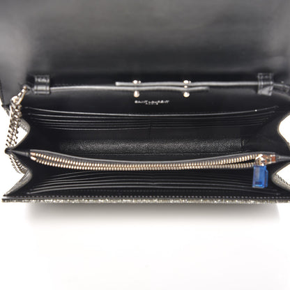 Saint Laurent Metallic Sparkle Fabric Monogram Chain Wallet Charcoal 5 of 7
