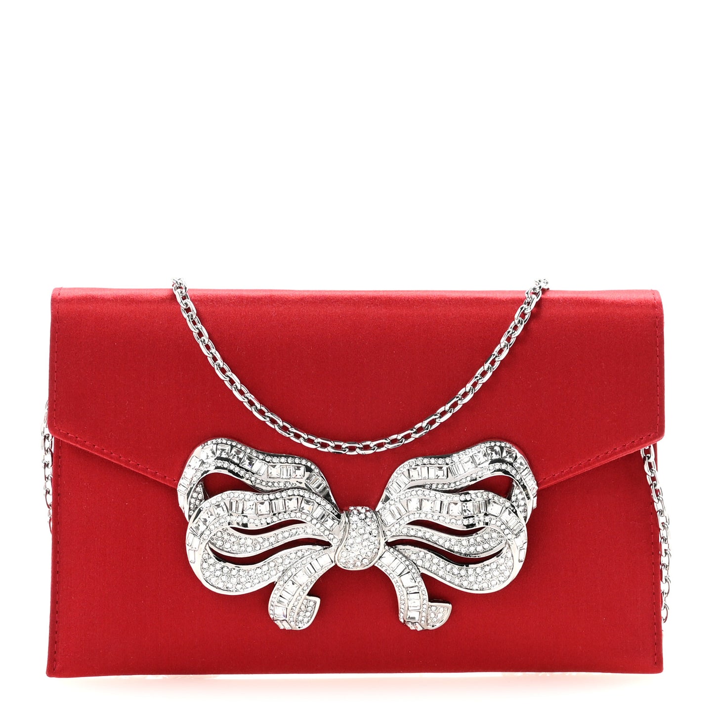 Crystal Satin Bow Clutch Crimson Silver