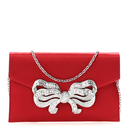 Judith Leiber Crystal Satin Bow Clutch Crimson Silver 1 of 9