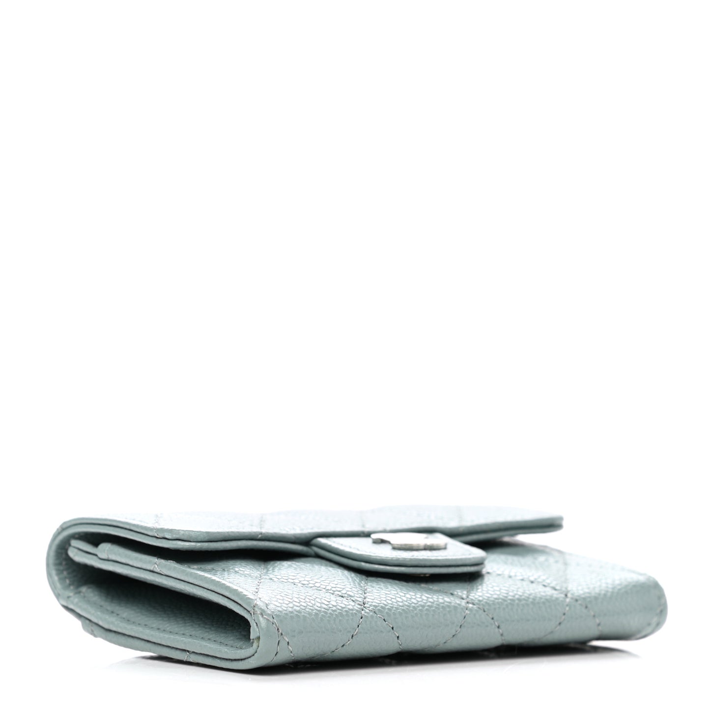 Caviar Quilted Flap Card Holder Wallet Light Blue
