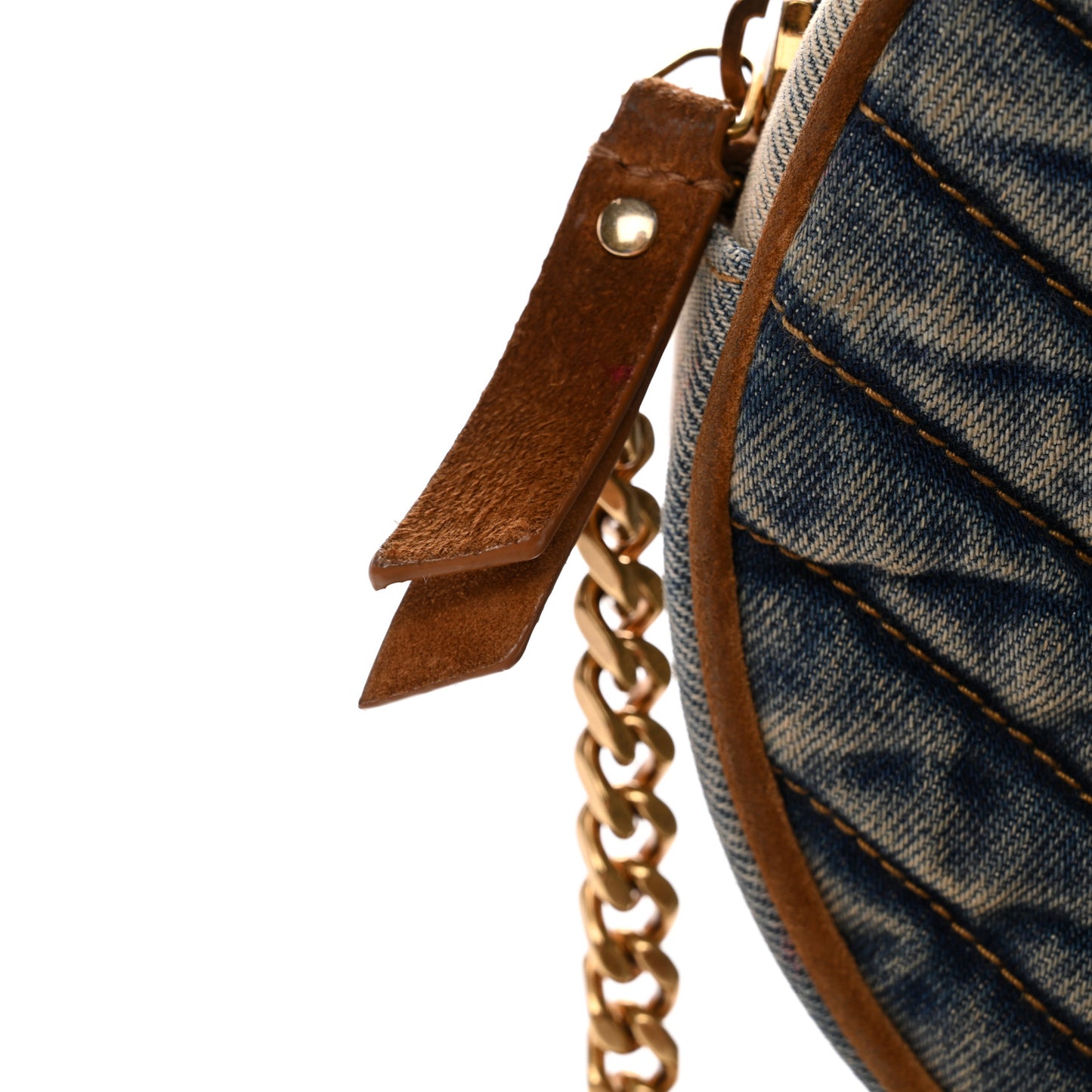 Denim Quilted Monogram Round Crossbody Bag Rodeo Blue