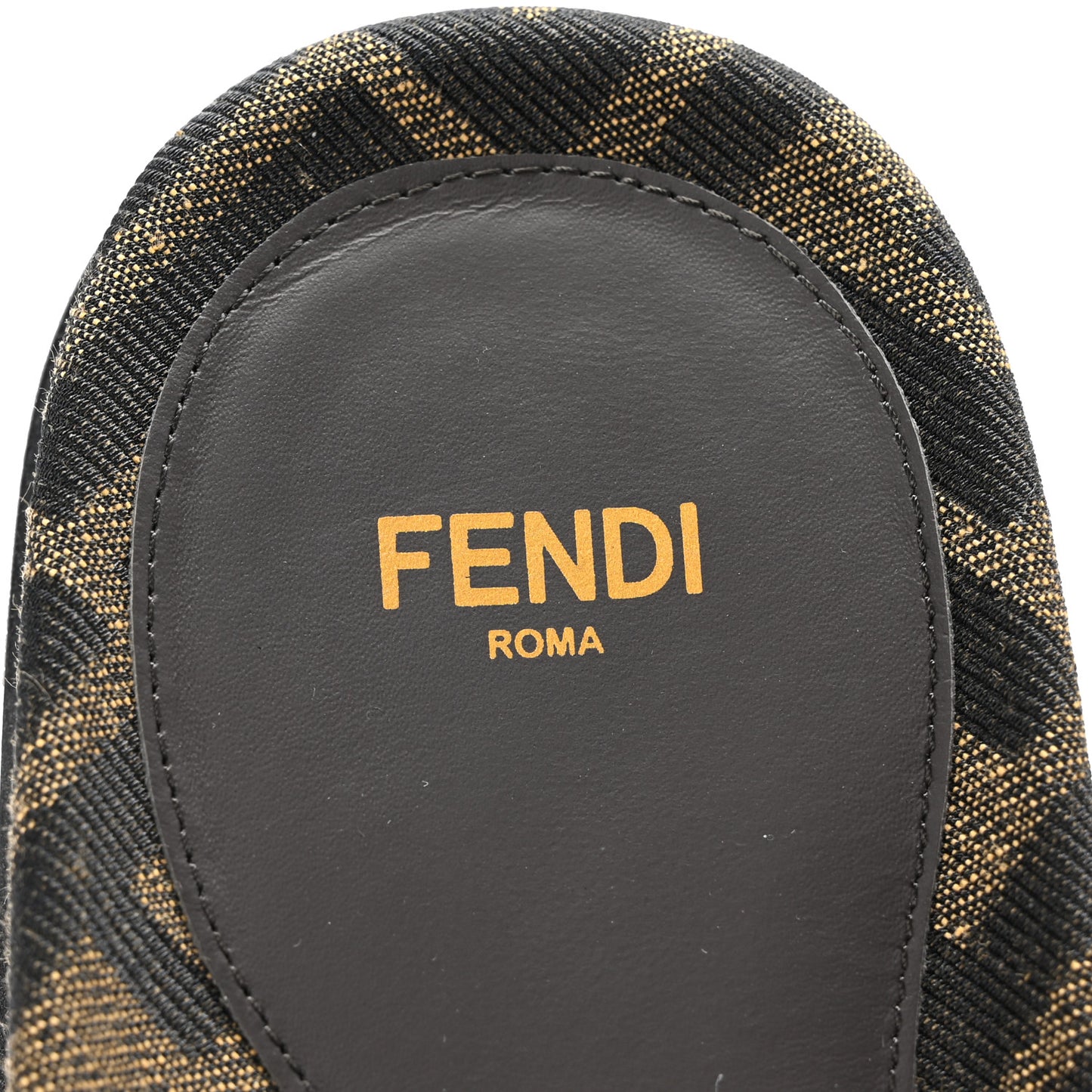 Fabric Jacquard Nappa FF Womens Fendi Feel Slide Sandals 38 Tobacco Black Miele Scuro