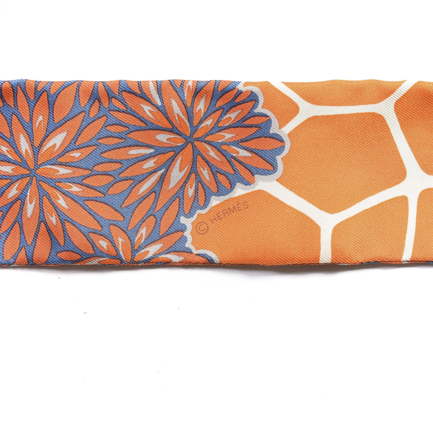 Hermes Silk The Three Graces Twilly Bleu Jean Orange Rouille 3 of 5
