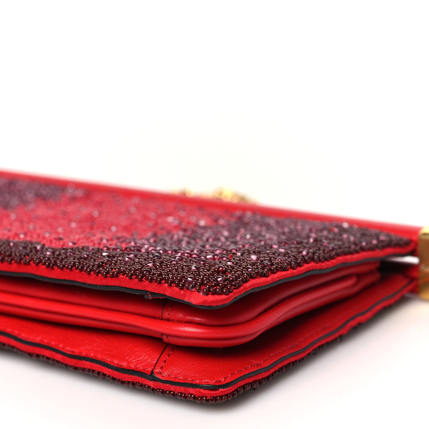 Nappa Crystal Embellished Clutch With Chain Red
