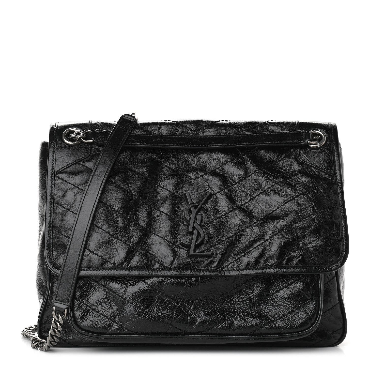 Saint Laurent Crinkled Calfskin Matelasse Monogram Large Niki Chain Satchel Black 1 of 8