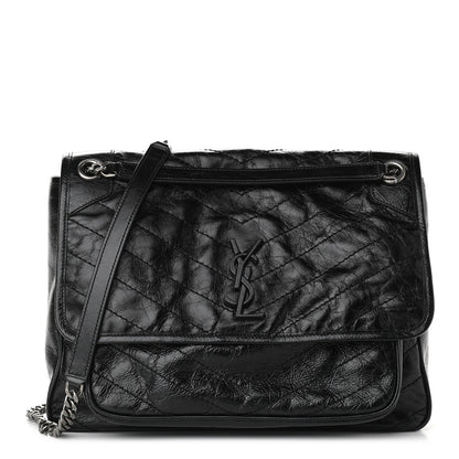 Saint Laurent Crinkled Calfskin Matelasse Monogram Large Niki Chain Satchel Black 1 of 8