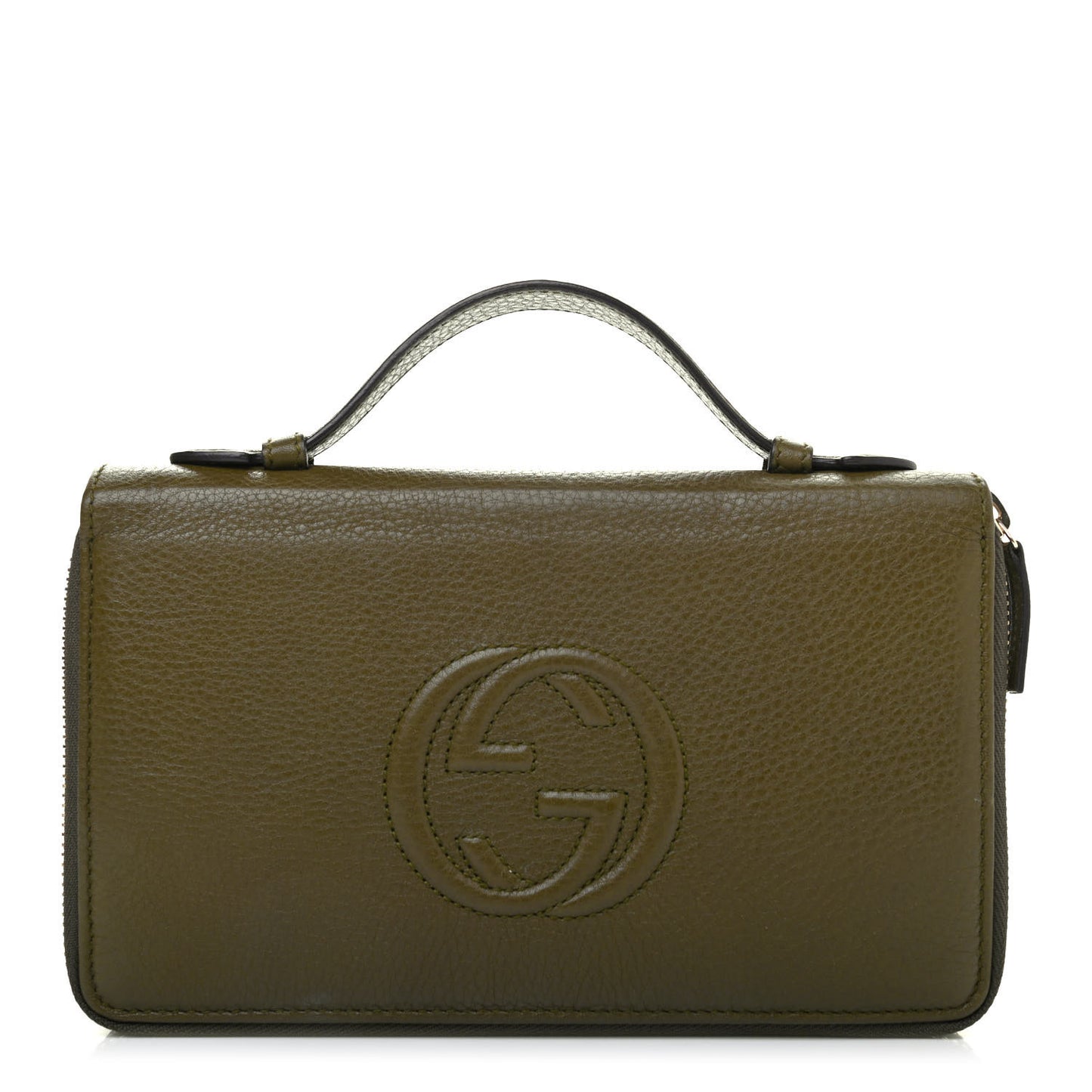 Pebbled Calfskin Soho Travel Document Case Dark Green