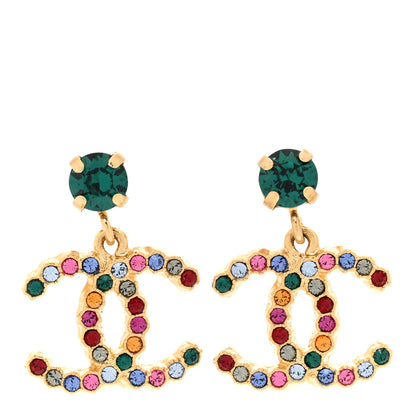 Chanel Crystal Over The Rainbow CC Drop Earrings Gold Multicolor 1 of 6