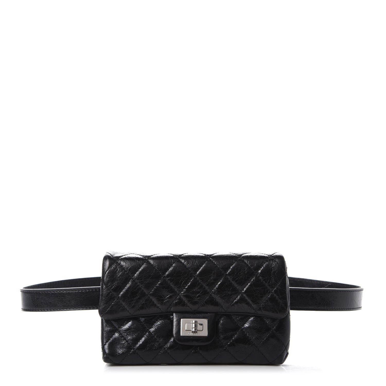 Chanel Glazed Calfskin Quilted 2.55 Reissue Flap Belt Bag Clutch 85 34 Black 1 of 10